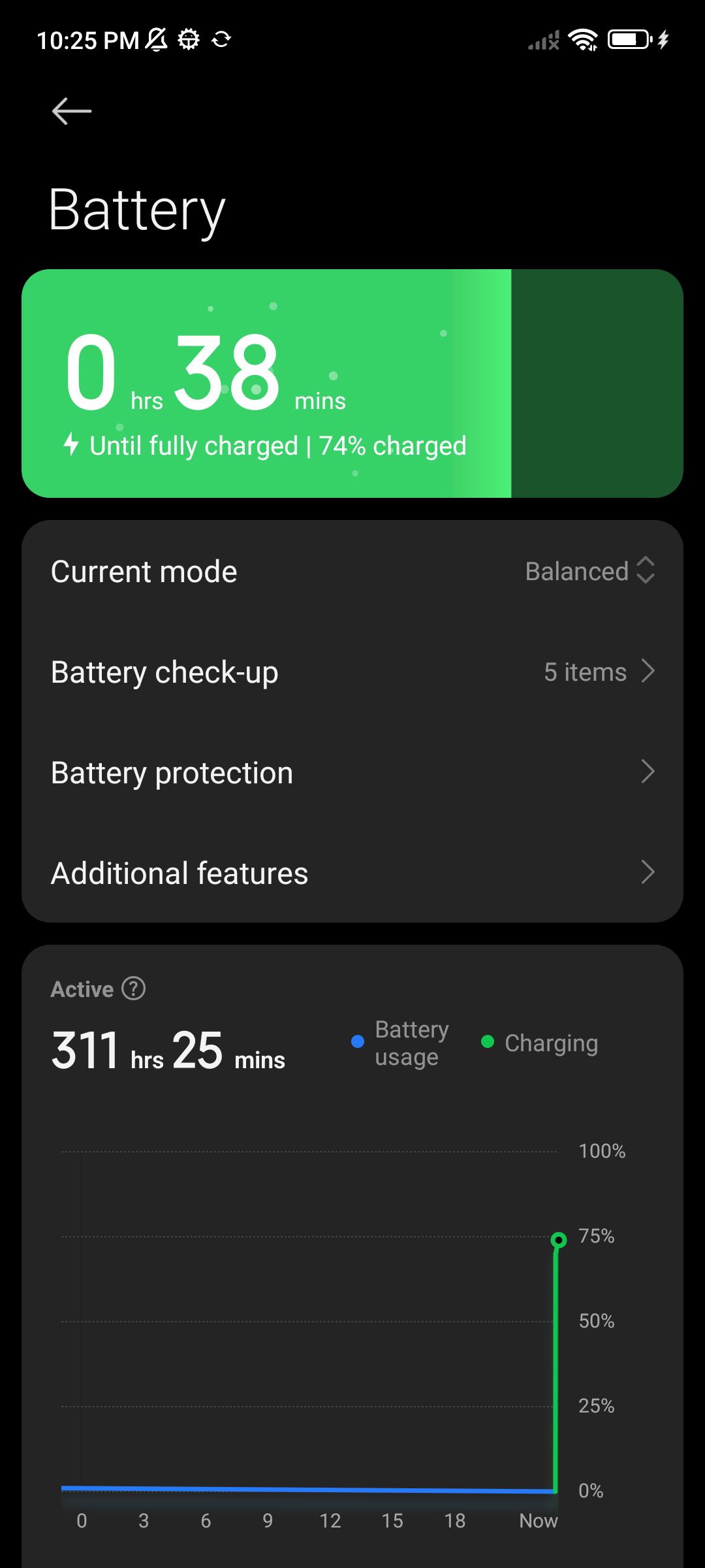 The phone, showing the Battery screen the agent was asked to open